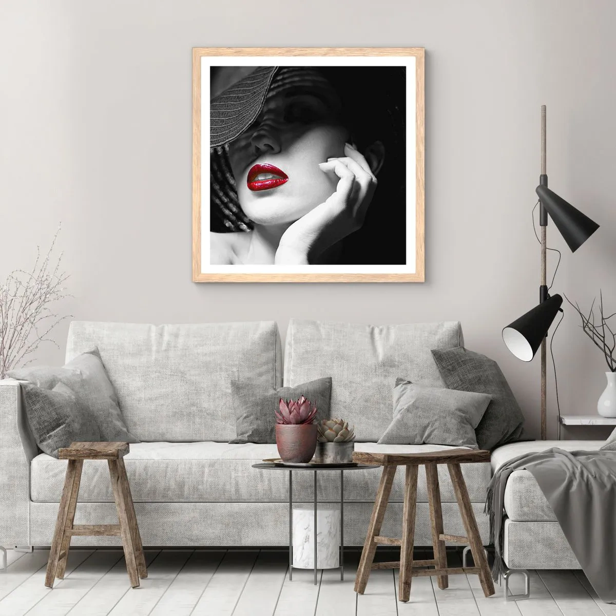 Pôster com moldura de carvalho claro - Um estudo em vermelho - 60x60 cm