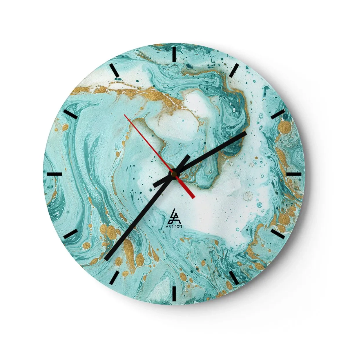 Relógio de parede - Relógio em vidro - Padrão abstrato em tons de turquesa - 30x30cm - Sob a grande onda do período Edo - Decoração de parede moderna para a sala de estar, cozinha e quarto ARTTOR