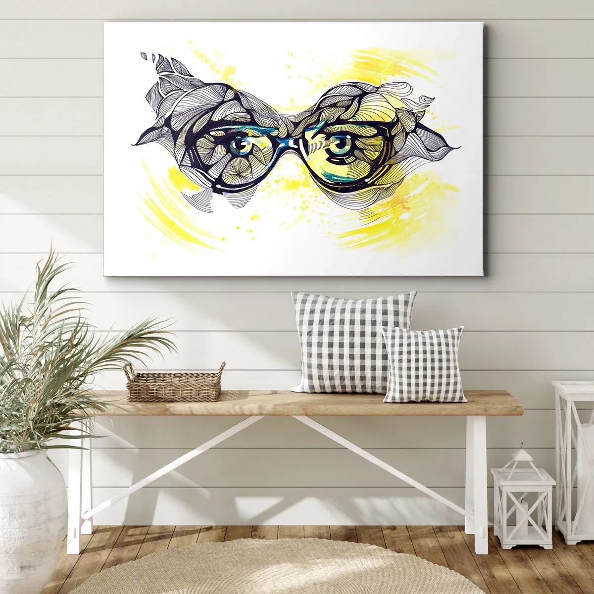 Quadro em tela - Gráficos artísticos de óculos com olhos expressivos - 70x50cm - Através de óculos azuis - Decoração de parede moderna para a sala de estar e quarto ARTTOR