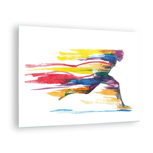 Quadro em vidro - Silhueta abstrata de um corredor em cores dinâmicas - 70x50cm - Correndo pelo arco-íris - Decoração de parede moderna para a sala de estar e quarto ARTTOR