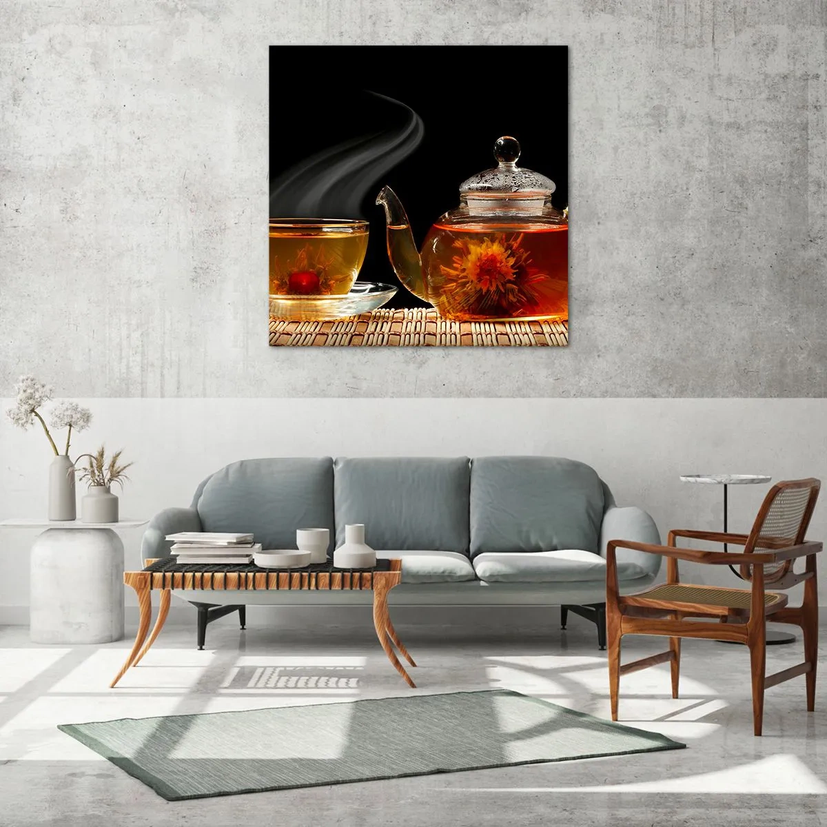 Quadro em vidro - A magia e a arte de preparar chá - 70x70 cm