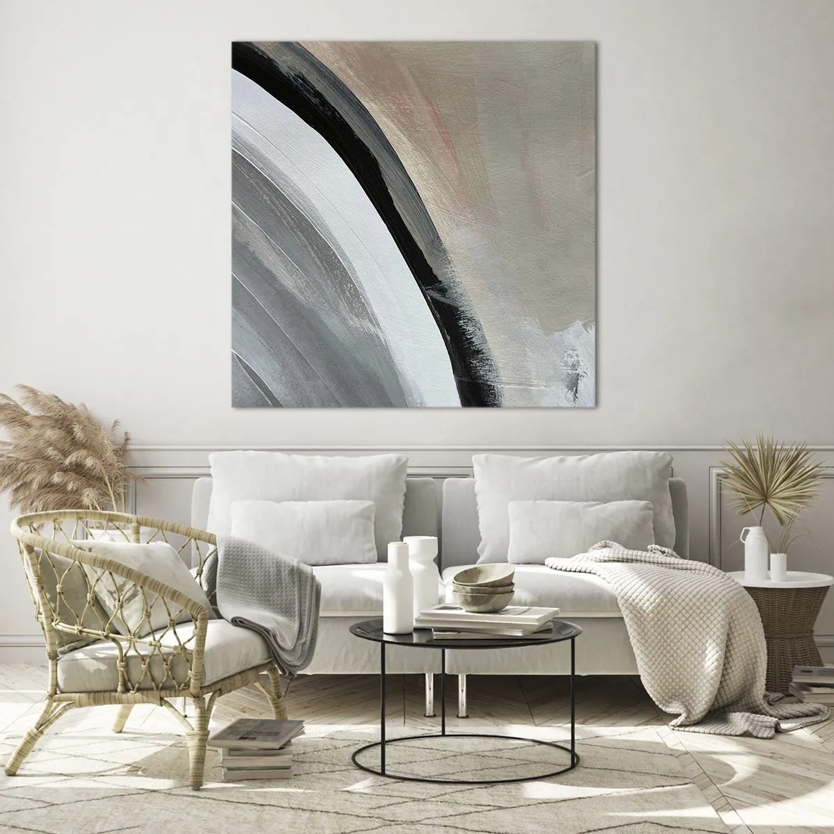 Quadro em vidro - Composição: arco preto e cinza - 40x40 cm