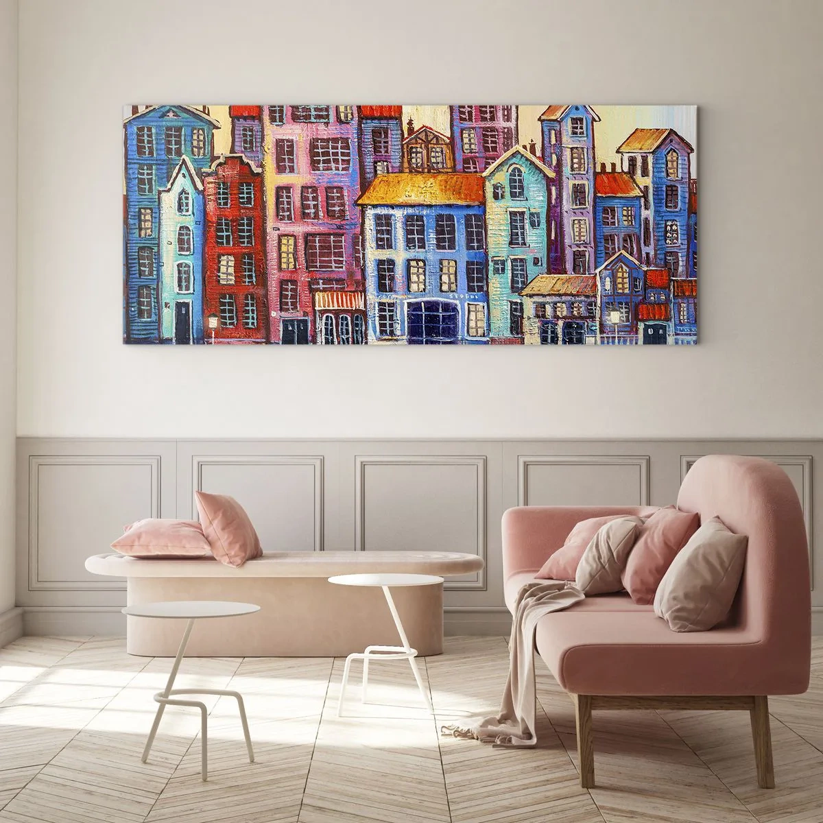 Quadro em vidro - Uma cidade como de um conto de fadas - 100x40 cm