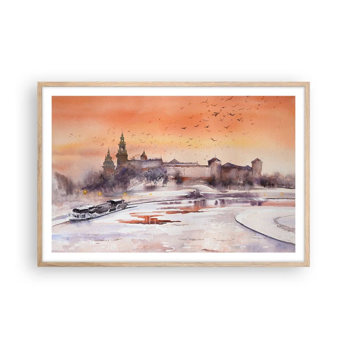 Pôster com moldura de carvalho claro - Pôr do sol real - 91x61 cm