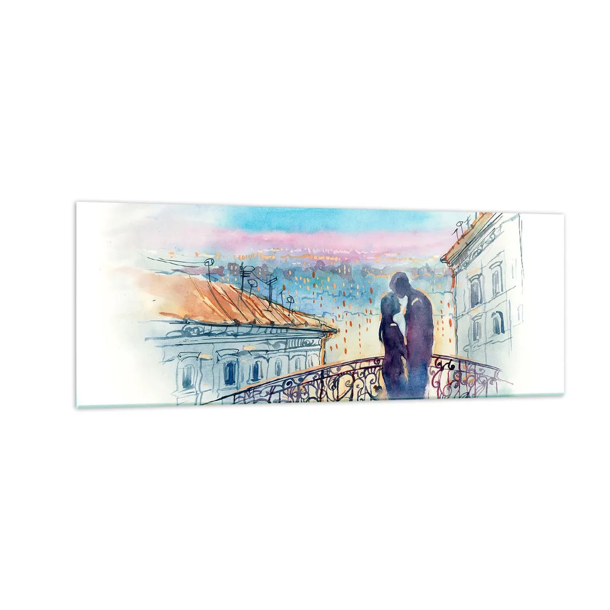 Quadro em vidro - Amantes parisienses - 140x50 cm