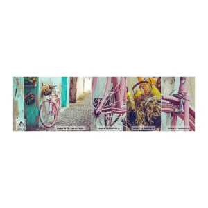 Amostra de papel de parede Premium Sand - Volto logo - Bicicleta, Arquitetura, Flores - 100x30 cm