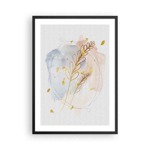 Pôster com moldura preta - Uma delicada composição botânica com detalhes dourados - 50x70cm - Explosão dourada - Decoração de parede moderna para a sala de estar e quarto ARTTOR