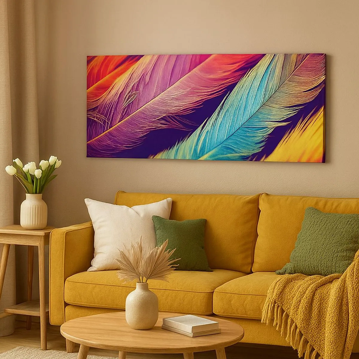 Quadro em tela - Arco-íris emplumado - 100x40 cm