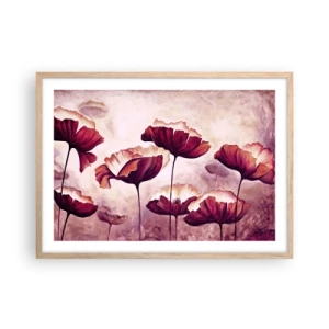 Pôster com moldura de carvalho claro - Pétala vermelha e branca - 70x50 cm
