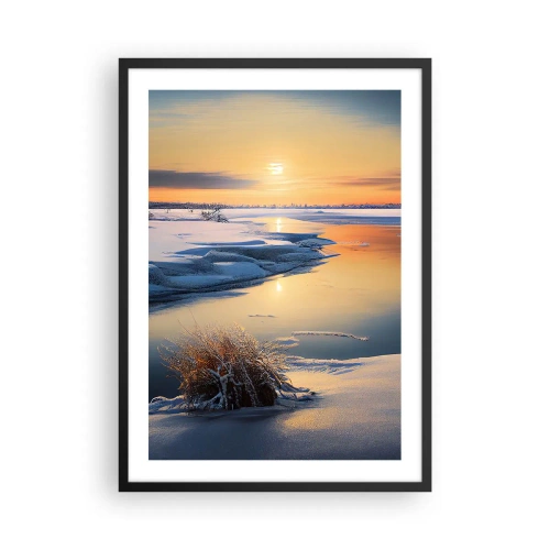Pôster com moldura preta - Paisagem de inverno com um rio ao pôr do sol - 50x70cm - Pôr do sol de inverno - Decoração de parede moderna para a sala de estar e quarto ARTTOR