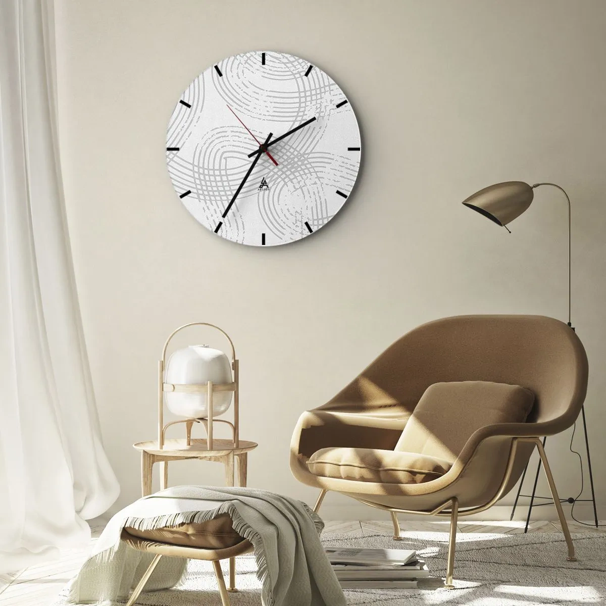 Relógio de parede - Relógio em vidro - Linhas cinzas cruzadas formando um padrão em um fundo branco - 30x30cm - Não existe caminho reto - Decoração de parede moderna para a sala de estar, cozinha e quarto ARTTOR