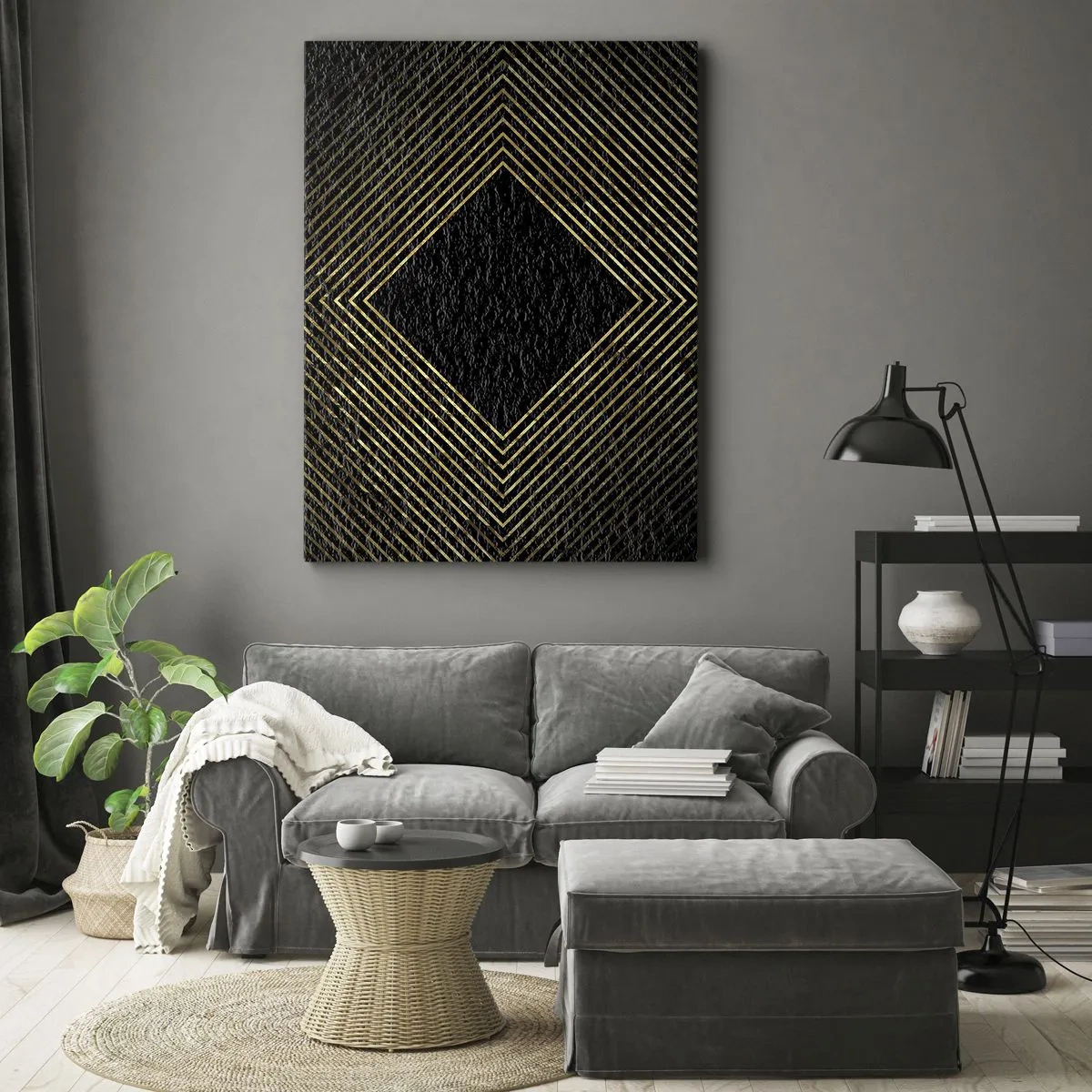 Quadro em tela - Geometria em estilo glamoroso - 55x100 cm