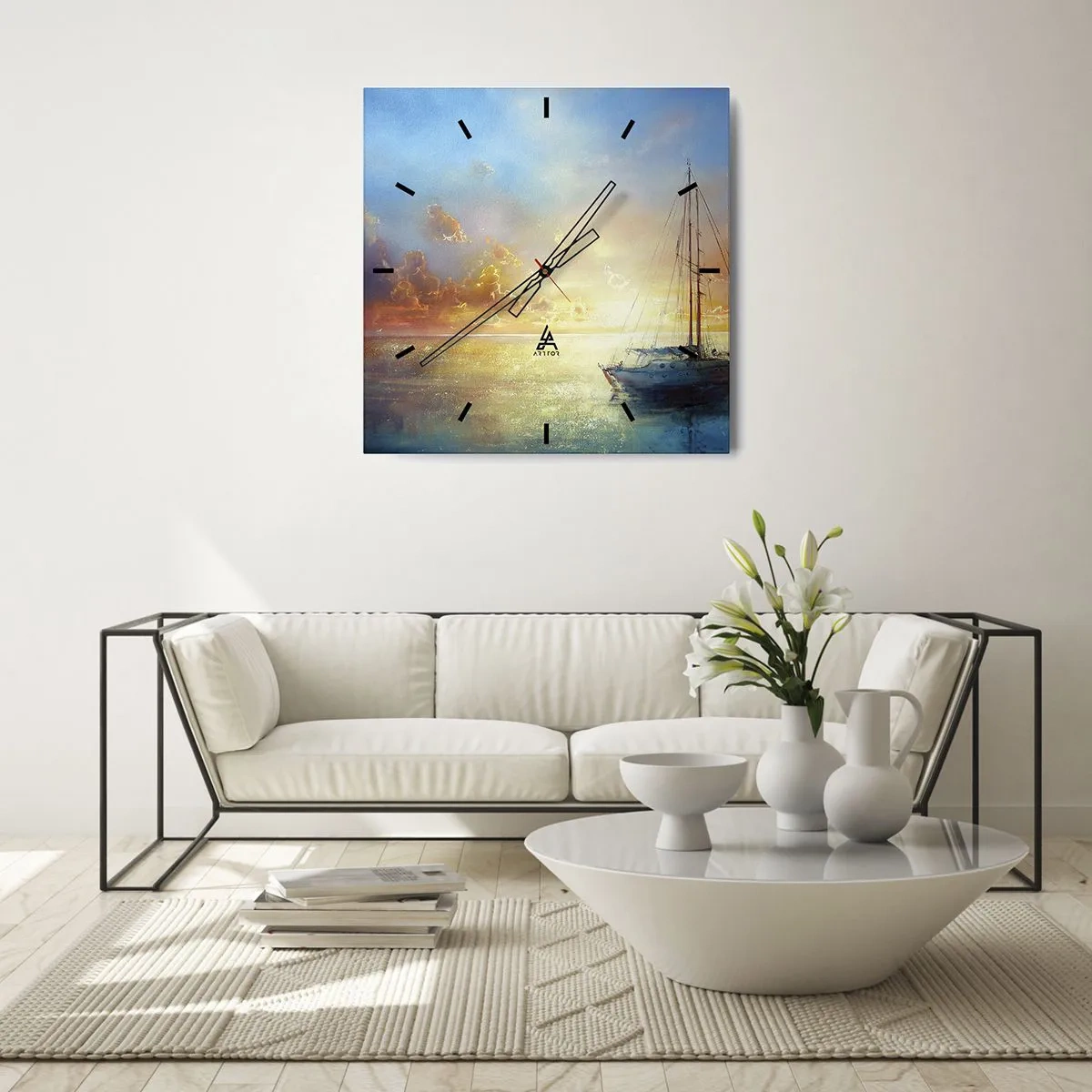 Relógio de parede - Relógio em vidro - Na baía dourada - 40x40 cm