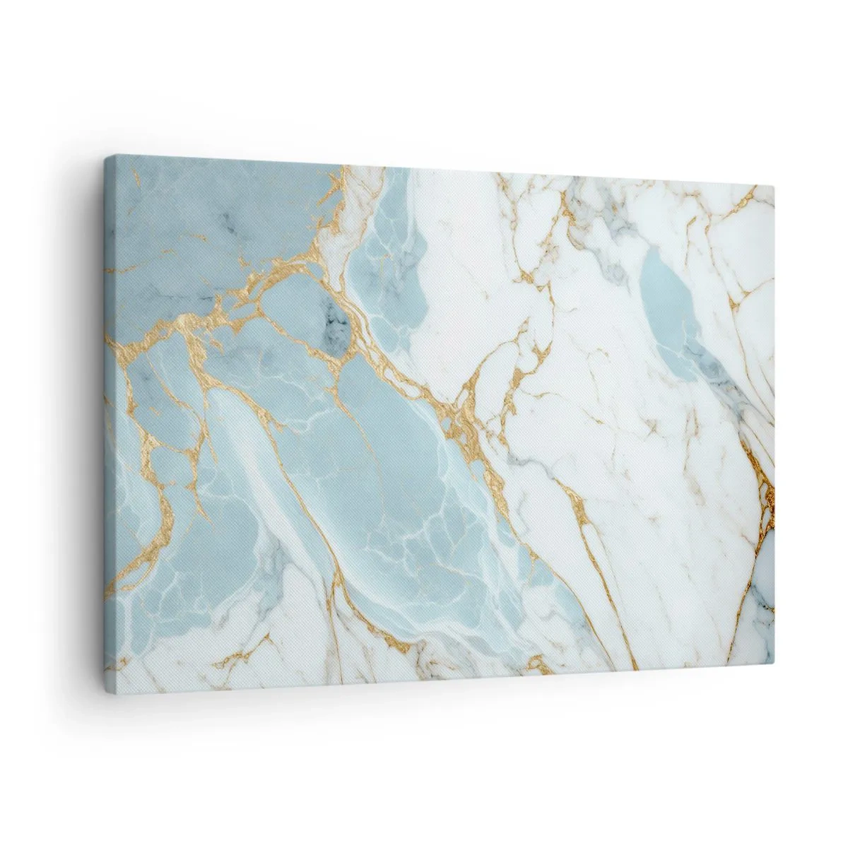 Quadro em tela - Padrões de mármore azul e branco com veios dourados adicionados - 70x50cm - Riqueza de pedra - Decoração de parede moderna para a sala de estar e quarto ARTTOR