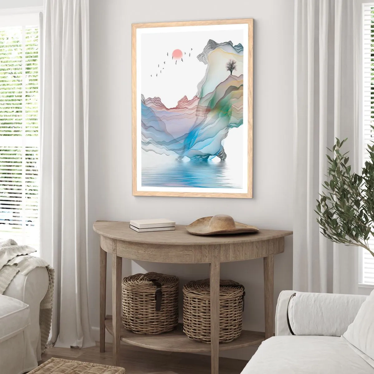 Pôster com moldura de carvalho claro - Em direção às montanhas de cristal - 30x40 cm