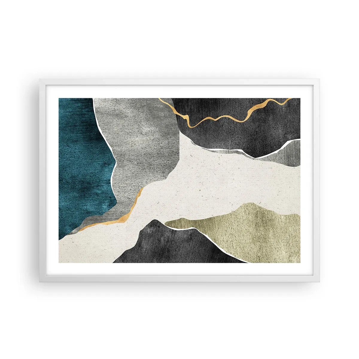 Pôster em moldura branca - Composição de mosaico com fio de ouro - 70x50 cm