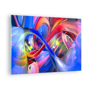 Quadro em vidro - Linhas abstratas e coloridas e dinâmica energética - 70x50cm - Dança das cores - Decoração de parede moderna para a sala de estar e quarto ARTTOR