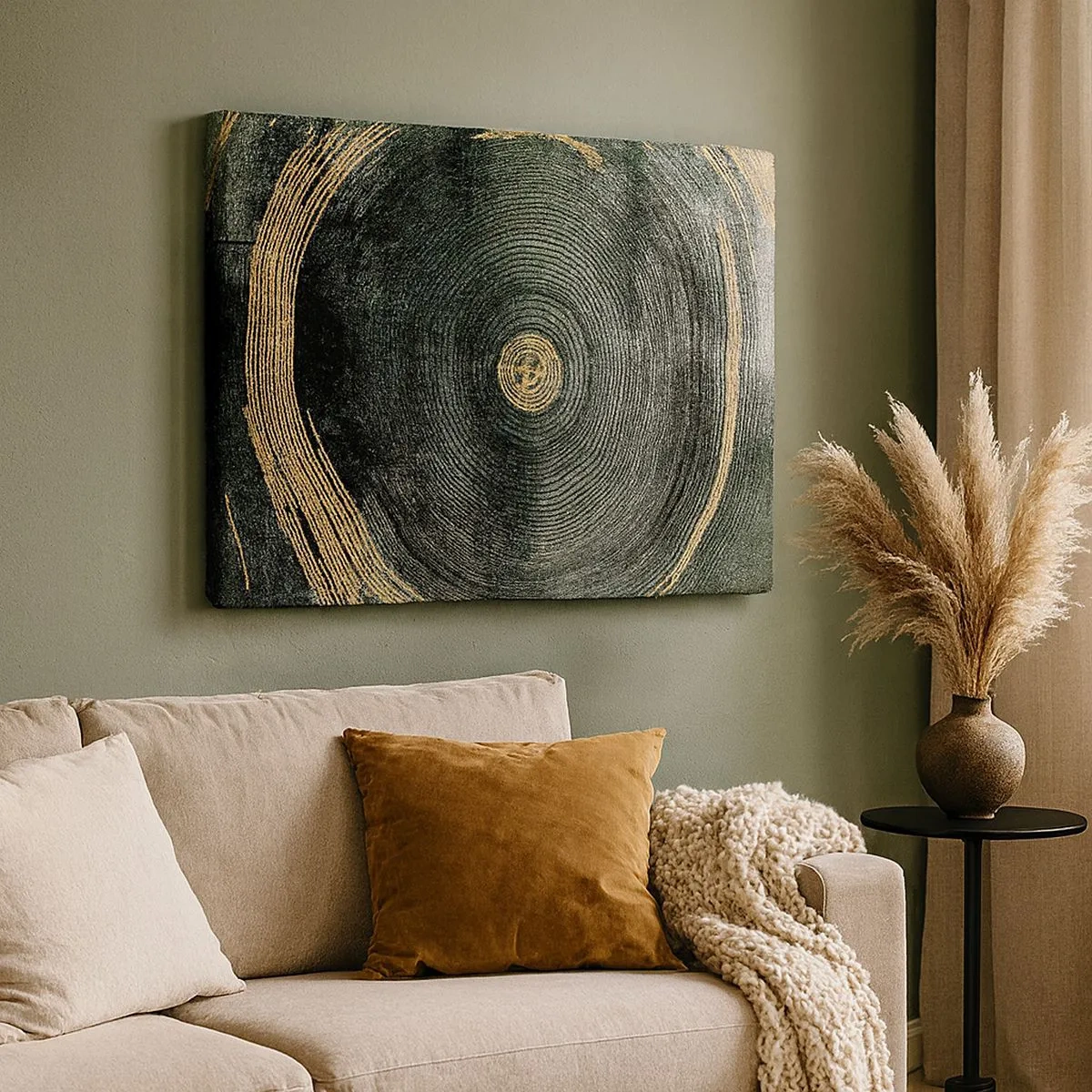 Quadro em tela - Círculos concêntricos com detalhes dourados - 70x50cm - Mudança e persistência - Decoração de parede moderna para a sala de estar e quarto ARTTOR