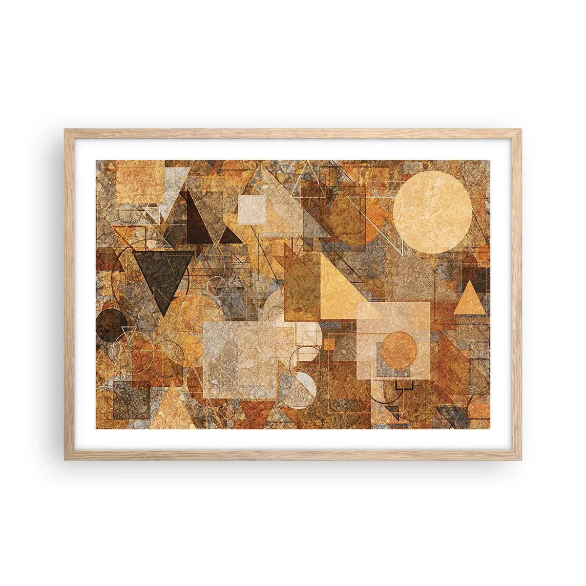 Pôster com moldura de carvalho claro - Estudo Cubista em Bronze - 70x50 cm