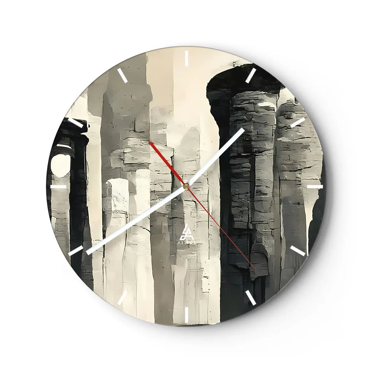 Relógio de parede - Relógio em vidro - Colunas monumentais em tons pictóricos de bege e cinza - 30x30cm - A majestade da antiguidade - Decoração de parede moderna para a sala de estar, cozinha e quarto ARTTOR