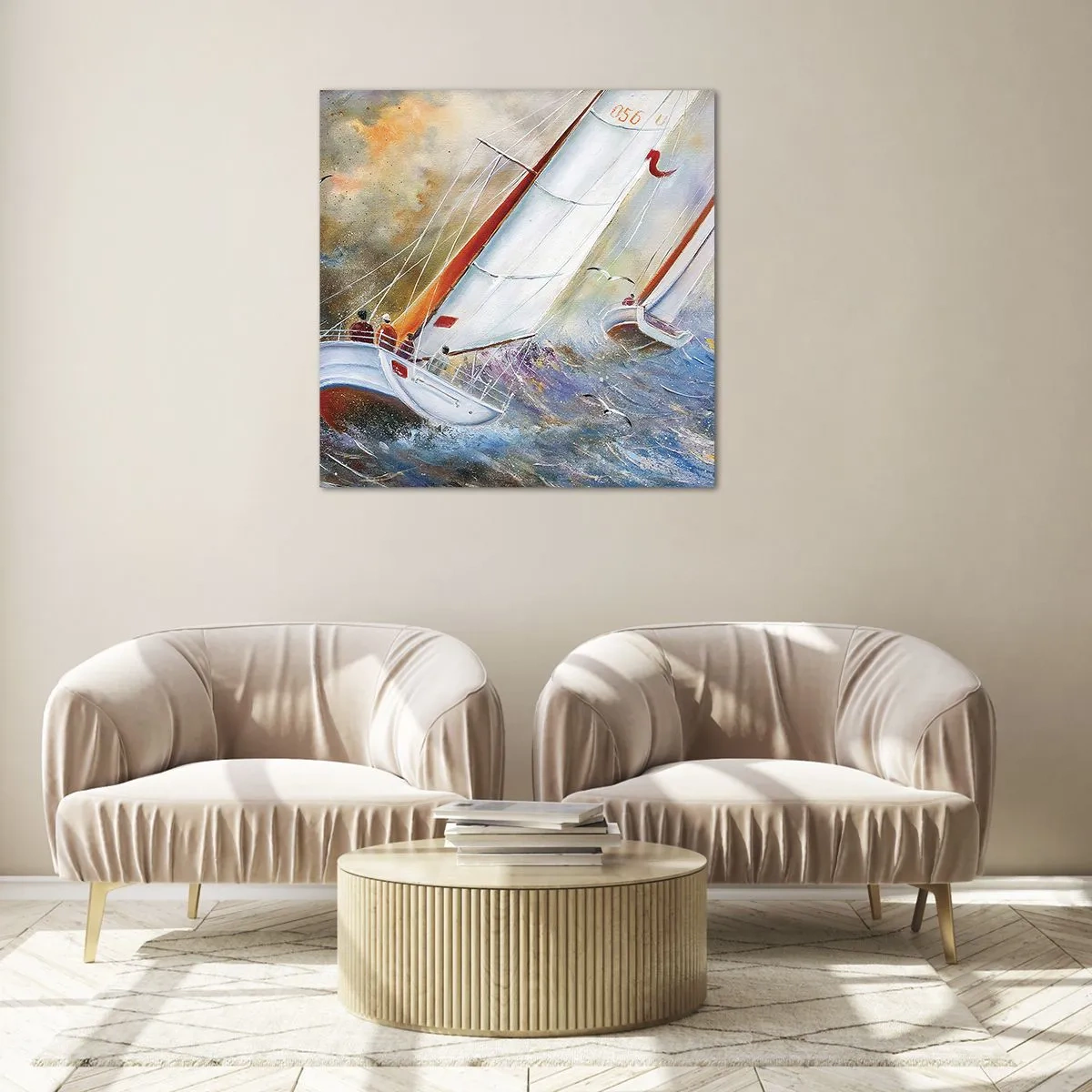 Quadro em vidro - Correr sobre as ondas - 30x30 cm
