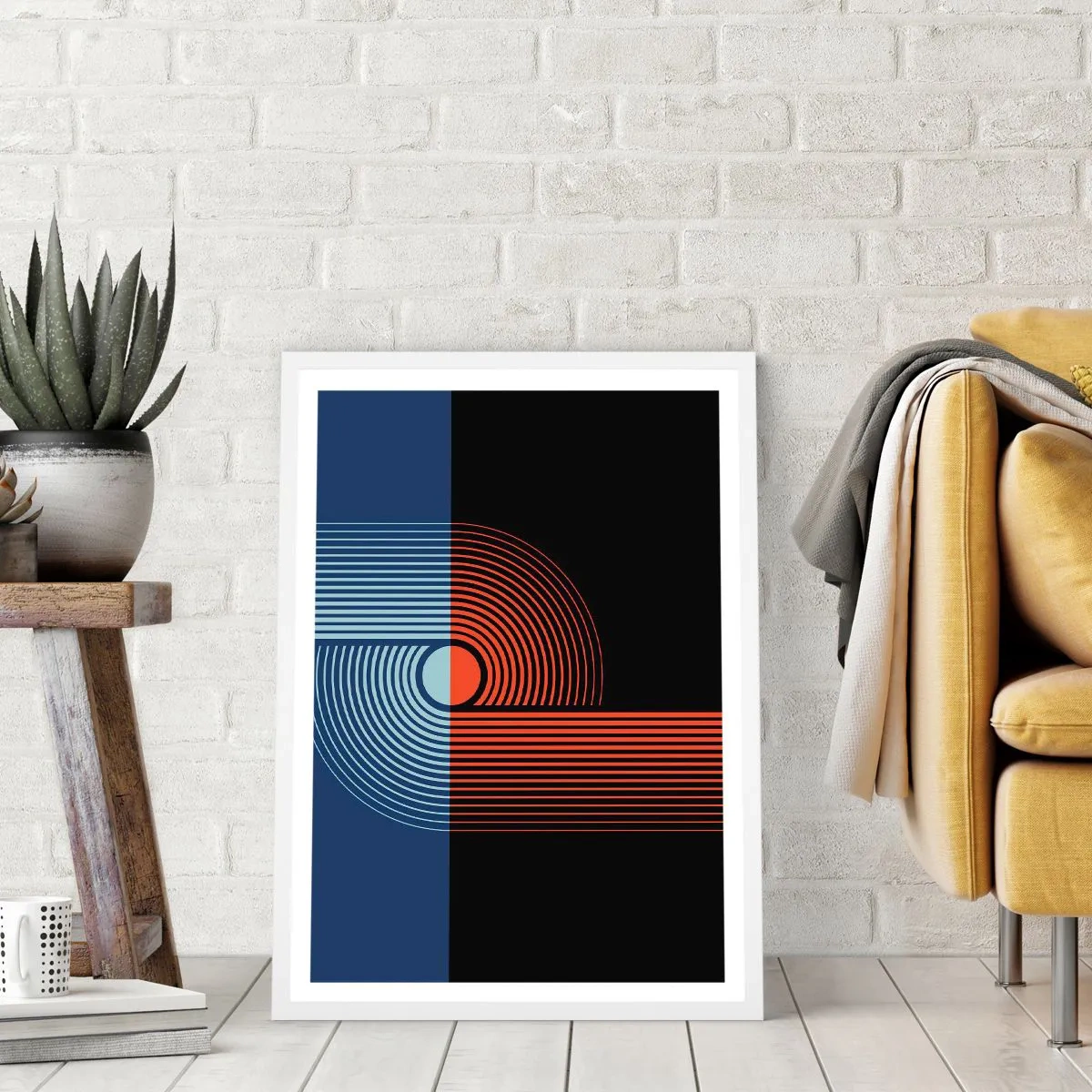 Pôster em moldura branca - Num abraço geométrico - 61x91 cm