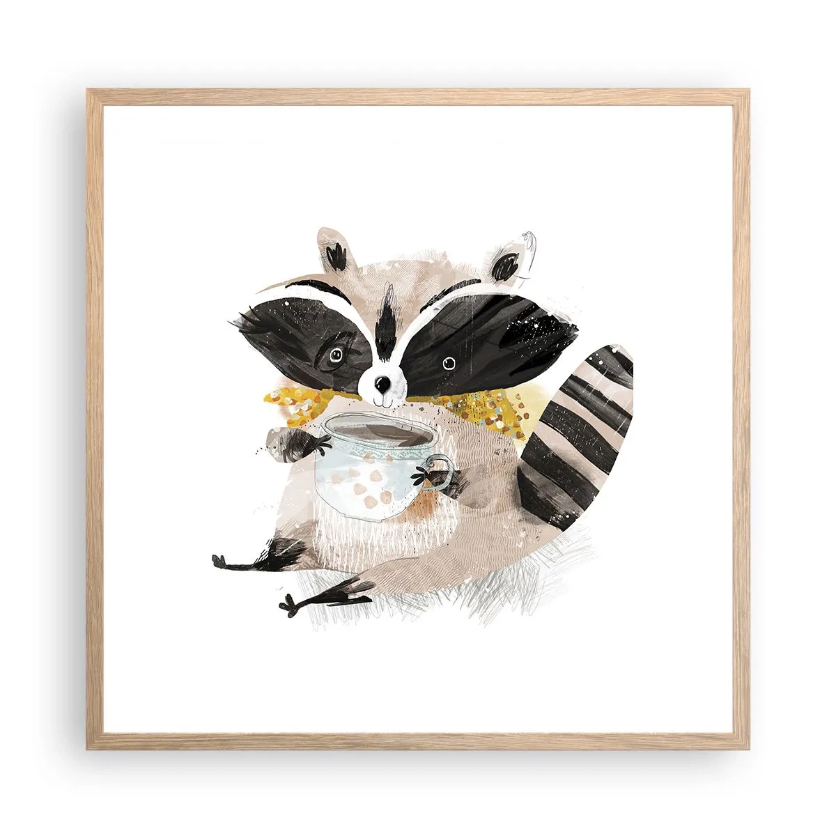 Pôster com moldura de carvalho claro - O meu amigo guaxinim - 60x60 cm