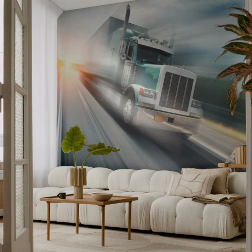 Papel de Parede Premium Canvas - Gigante americano com pressa - Caminhão, Automotivo, Transporte - 100x70 cm
