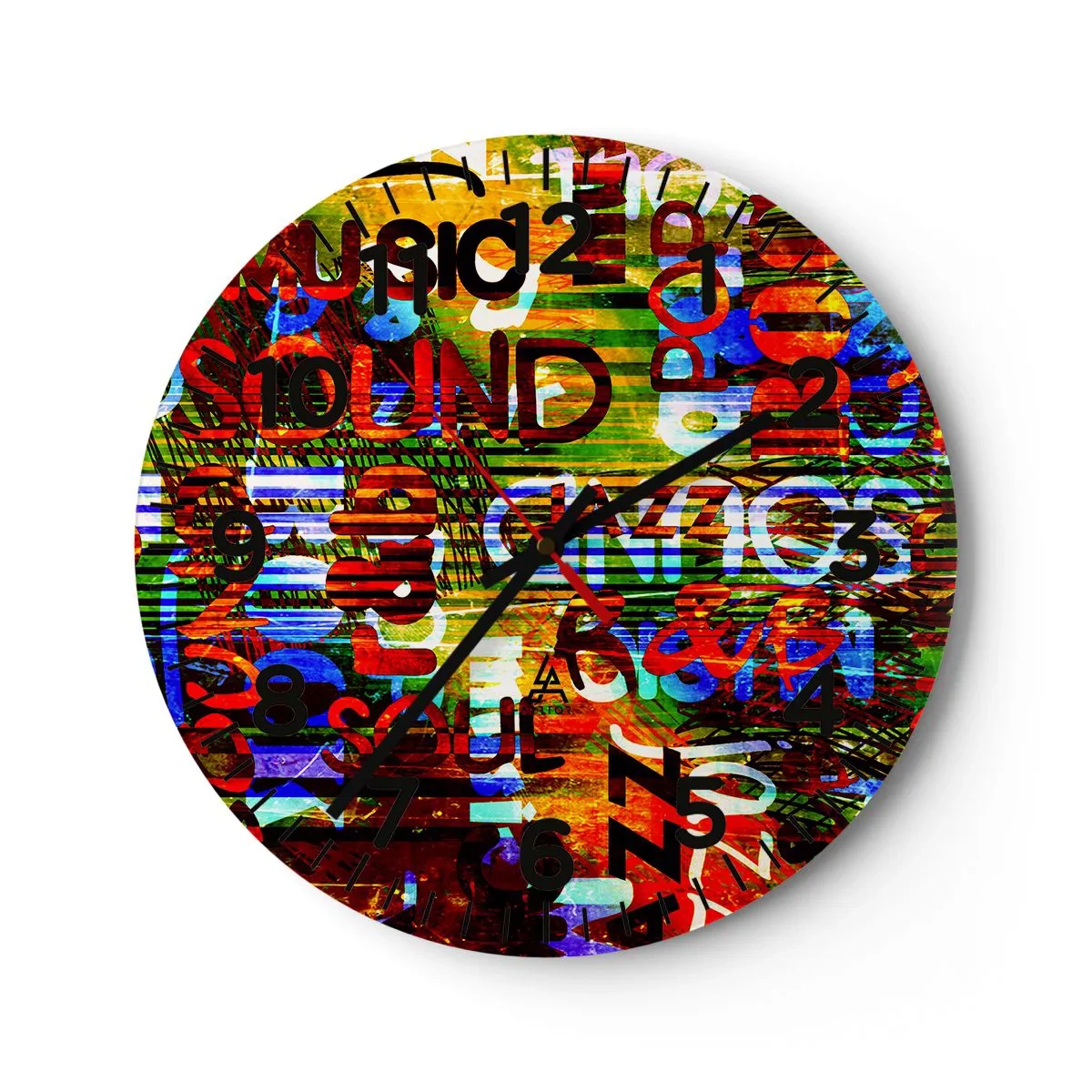 Relógio de parede - Relógio em vidro - Todas as cores do som - 30x30 cm