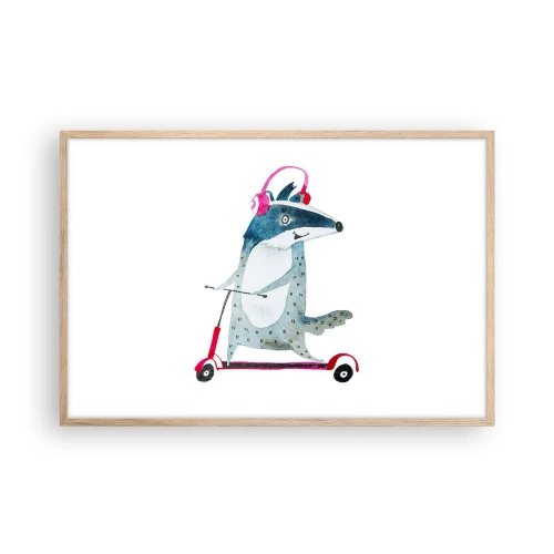 Pôster com moldura de carvalho claro - A alegria do texugo - 91x61 cm