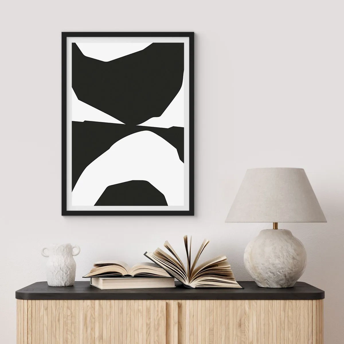 Pôster com moldura preta - Composição abstrata em preto e branco - 50x70cm - Positivo negativo - Decoração de parede moderna para a sala de estar e quarto ARTTOR