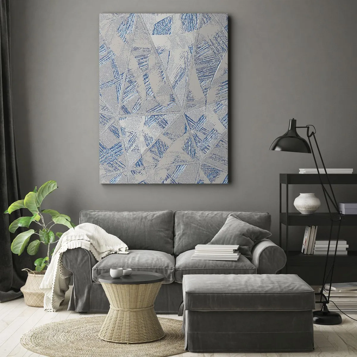 Quadro em tela - Em um labirinto azul e cinza - 50x70 cm