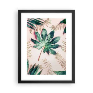 Pôster com moldura preta - Estudo do verde em um fundo rosa - 30x40 cm