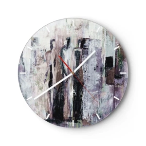 Relógio de parede - Relógio em vidro - Figuras abstratas em uma paleta de cores suaves - 30x30cm - Três misteriosos - Decoração de parede moderna para a sala de estar, cozinha e quarto ARTTOR