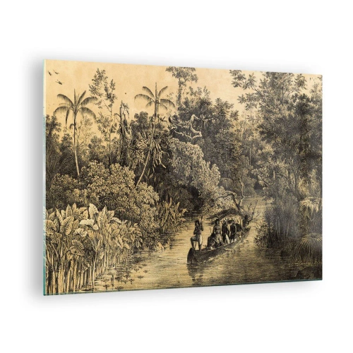 Quadro em vidro - Estampa retrô representando uma jornada pela selva - 70x50cm - Viagem à fonte - Decoração de parede moderna para a sala de estar e quarto ARTTOR