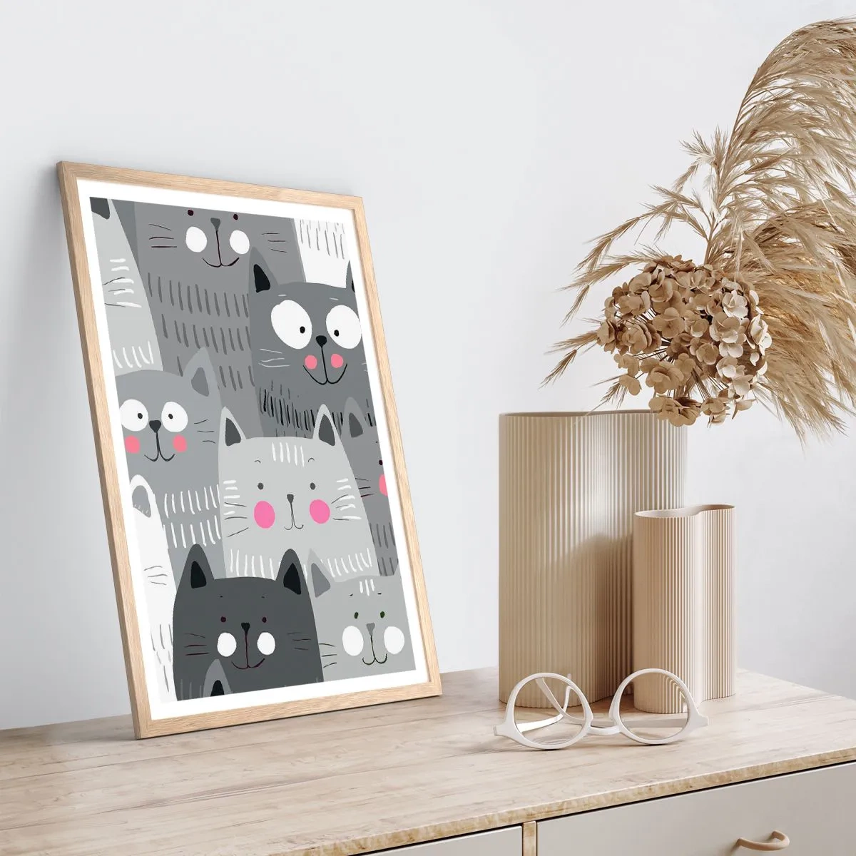 Pôster com moldura de carvalho claro - O mundo dos gatos - 40x50 cm