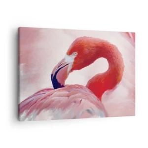 Quadro em tela - Um flamingo em tons de rosa sobre um fundo claro - 70x50cm - Beleza das aves - Decoração de parede moderna para a sala de estar e quarto ARTTOR
