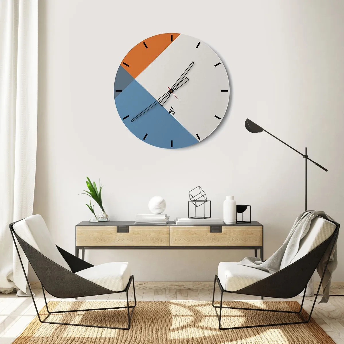Relógio de parede - Relógio em vidro - Padrões geométricos abstratos em tons terrosos e azuis - 30x30cm - Em termos de... - Decoração de parede moderna para a sala de estar, cozinha e quarto ARTTOR