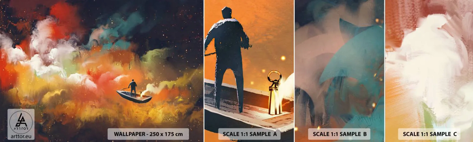 Amostra de Papel de Parede Standard Eco - De barco pela galáxia - Abstração, Fantasia, Viagem - 100x30 cm