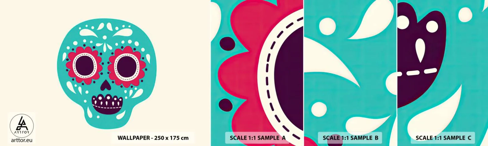 Amostra de Papel de Parede Standard Eco - Vida – diversão até a morte - Crânio, México, mexicano - 100x30 cm