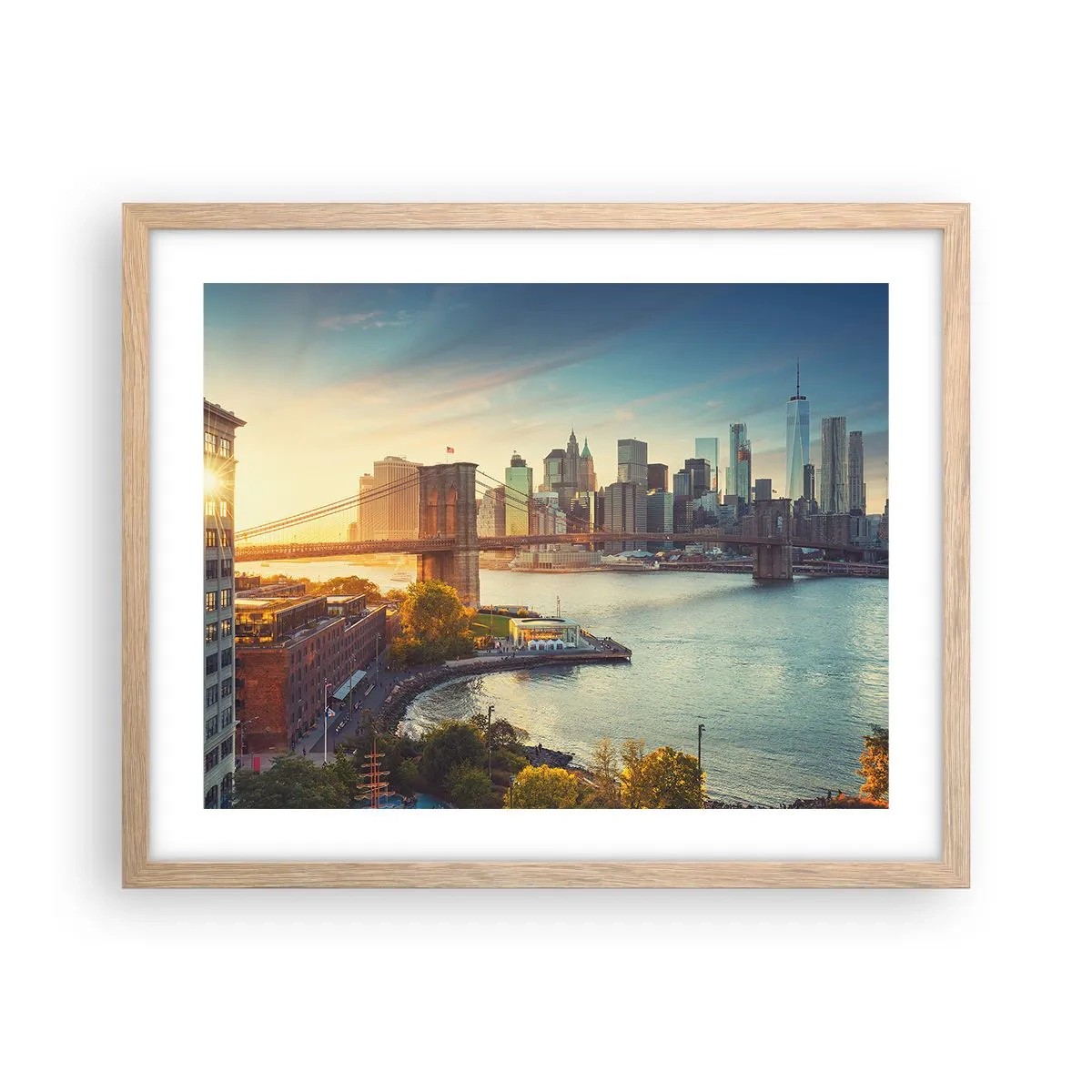 Pôster com moldura de carvalho claro - O amanhecer da cidade grande - 50x40 cm