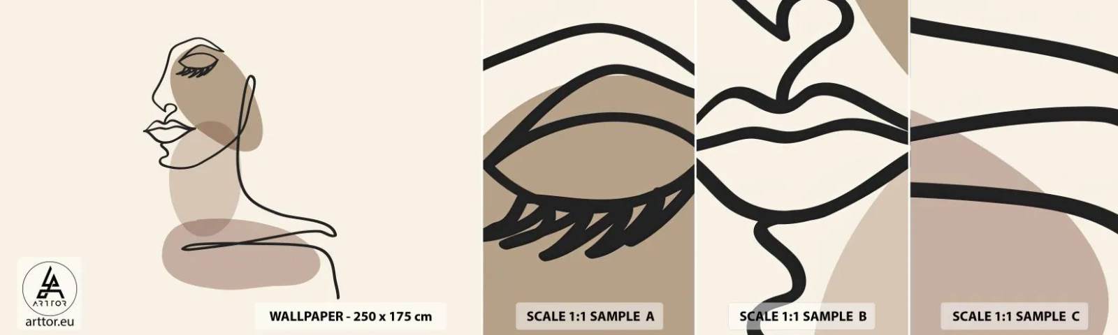 Amostra de papel de parede autocolante Deluxe Sticker - Uma certa linha de beleza - Abstração, Rosto de Mulher, Gráficos - 100x30 cm