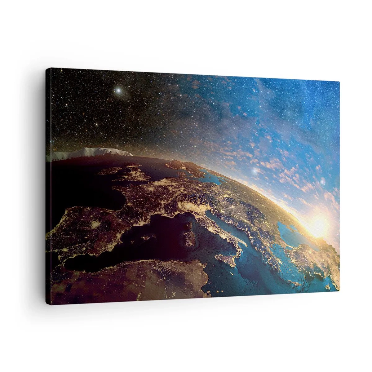 Quadro em tela - Vista da Terra do espaço ao nascer do sol - 70x50cm - Vamos olhar para nós mesmos à distância - Decoração de parede moderna para a sala de estar e quarto ARTTOR