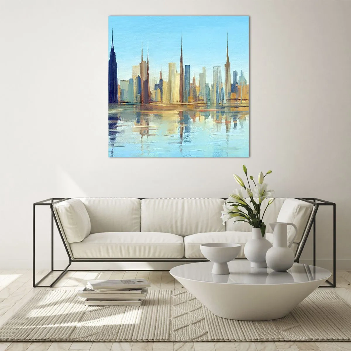 Quadro em vidro - Uma metrópole ensolarada - 50x50 cm