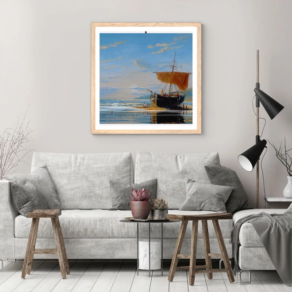 Pôster com moldura de carvalho claro - Água, terra, ar - 50x50 cm