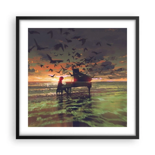 Pôster com moldura preta - Um concerto de piano e ondas - 50x50 cm