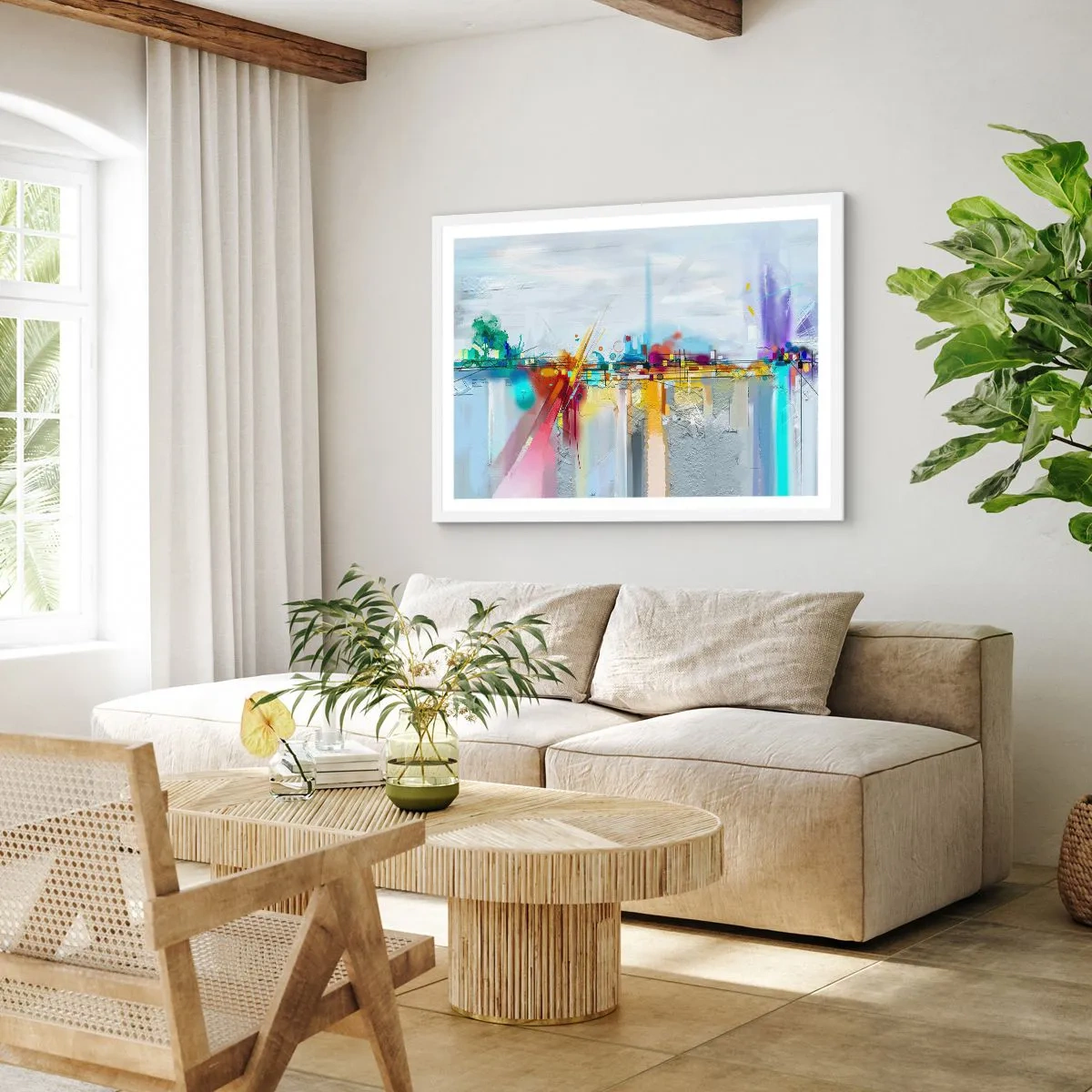 Pôster em moldura branca - Ponte da alegria sobre o rio da vida - 70x50 cm