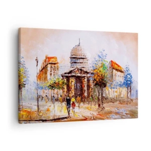 Quadro em tela - Cena urbana impressionista com um edifício histórico - 70x50cm - Passeio por Paris - Decoração de parede moderna para a sala de estar e quarto ARTTOR