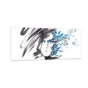 Quadro em vidro - Retrato sensual em cinza e azul - 100x40 cm