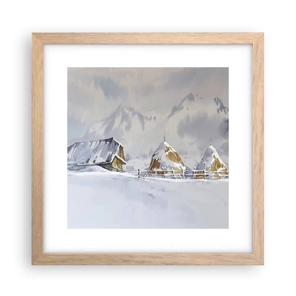 Pôster com moldura de carvalho claro - No vale nevado - 30x30 cm
